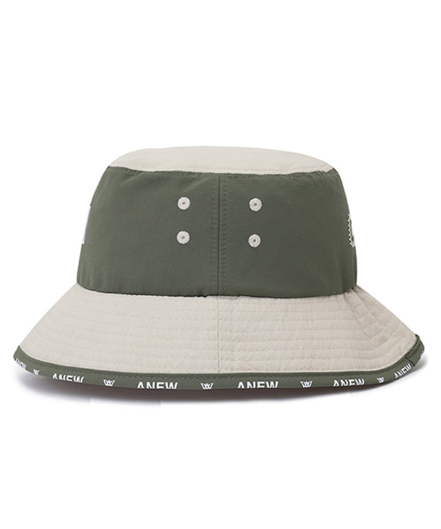 ANEW Golf Color Block Bucket Hat featuring a stylish color block design and ventilated islet for comfort on hot days.