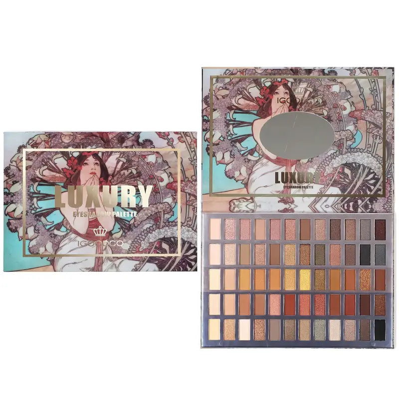 Anime 60 Color Earth Tone Eyeshadow Palette showcasing a variety of vibrant earth tone shades in matte, shimmer, and metallic finishes.