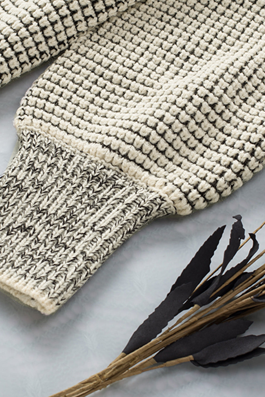 Apricot plaid knitted long open front cardigan displayed on a mannequin, showcasing its stylish design and comfortable fit.