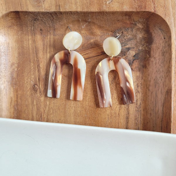 Archie Mocha Shimmer Earrings featuring a bold design with a subtle shimmer, made from plant-based acetate acrylic and hypoallergenic stainless steel posts.