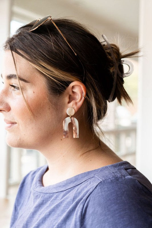 Archie Mocha Shimmer Earrings featuring a bold design with a subtle shimmer, made from plant-based acetate acrylic and hypoallergenic stainless steel posts.