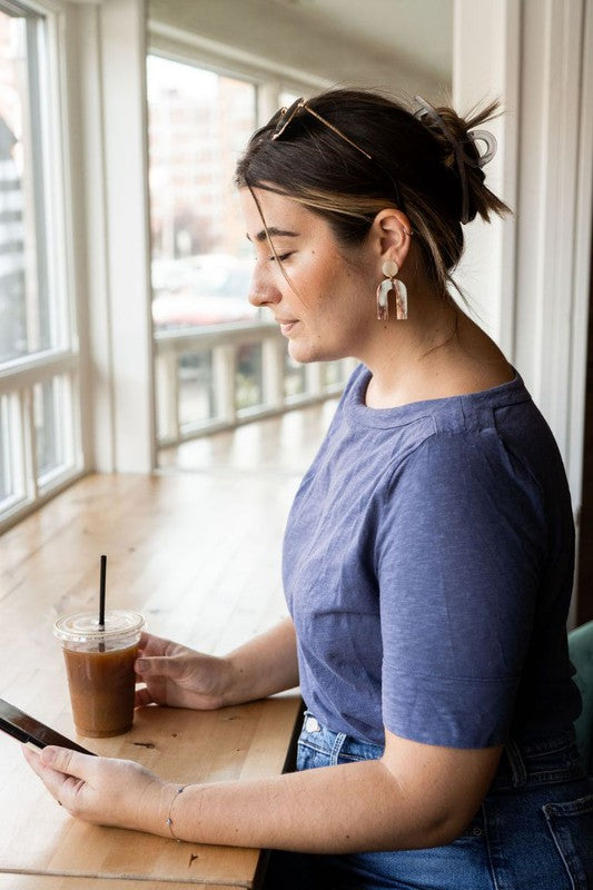 Archie Mocha Shimmer Earrings featuring a bold design with a subtle shimmer, made from plant-based acetate acrylic and hypoallergenic stainless steel posts.