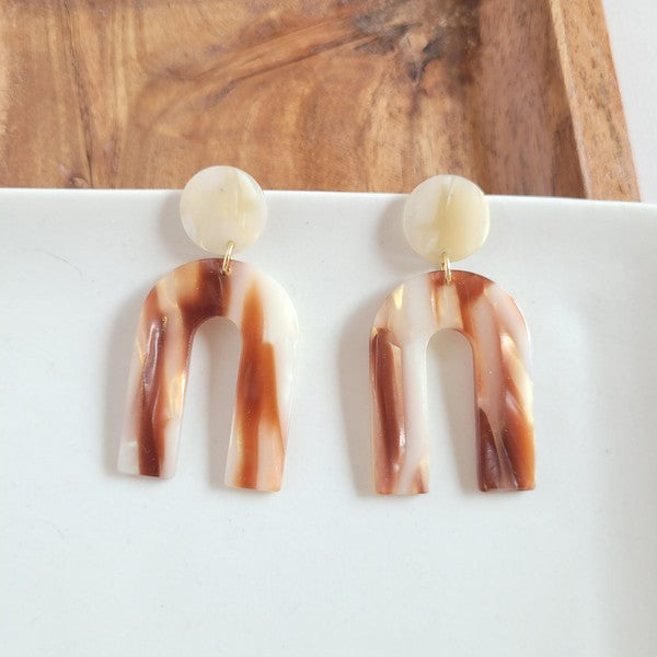 Archie Mocha Shimmer Earrings featuring a bold design with a subtle shimmer, made from plant-based acetate acrylic and hypoallergenic stainless steel posts.