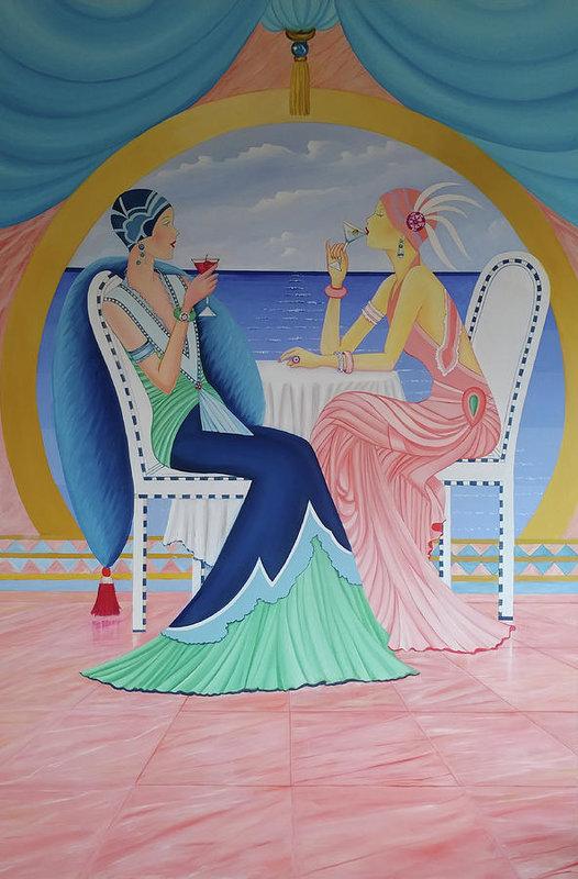 Art Deco Cruising art print by Sharon Tatem featuring geometric designs and vibrant colors, perfect for home decor.