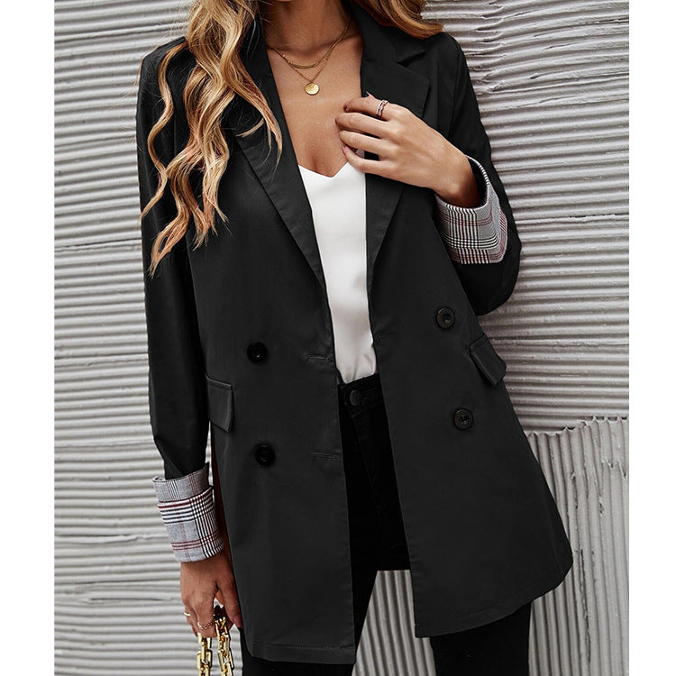 A stylish women's solid color lapel button jacket, featuring a slim fit design, long sleeves, and elegant detailing, perfect for autumn and winter wear.