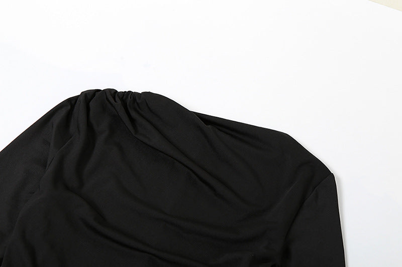 A stylish Autumn Winter women's dress featuring a round neck, long sleeves, and a slim fit design in solid color, perfect for daily wear.