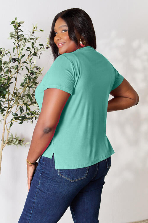 Basic Bae Full Size Round Neck Short Sleeve T-Shirt in various colors, showcasing its soft fabric and classic design.