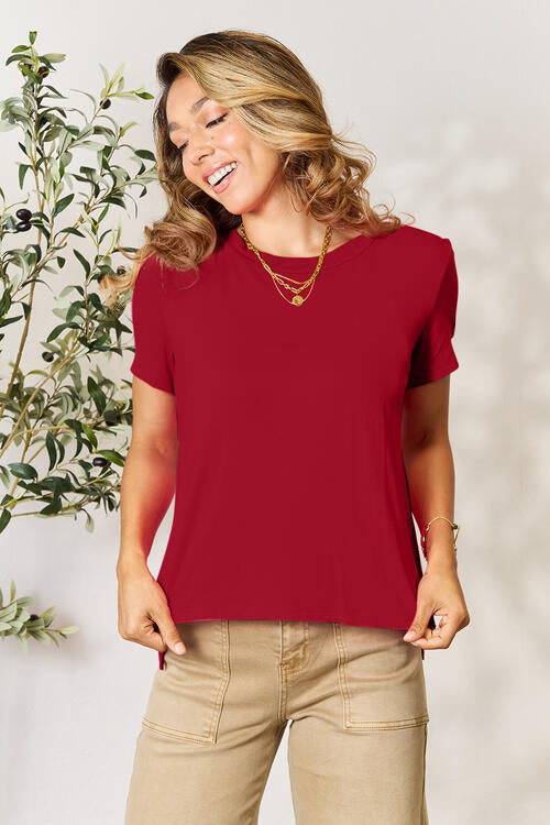 Basic Bae Full Size Round Neck Short Sleeve T-Shirt in various colors, showcasing its soft fabric and classic design.