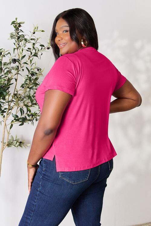 Basic Bae Full Size Round Neck Short Sleeve T-Shirt in various colors, showcasing its soft fabric and classic design.