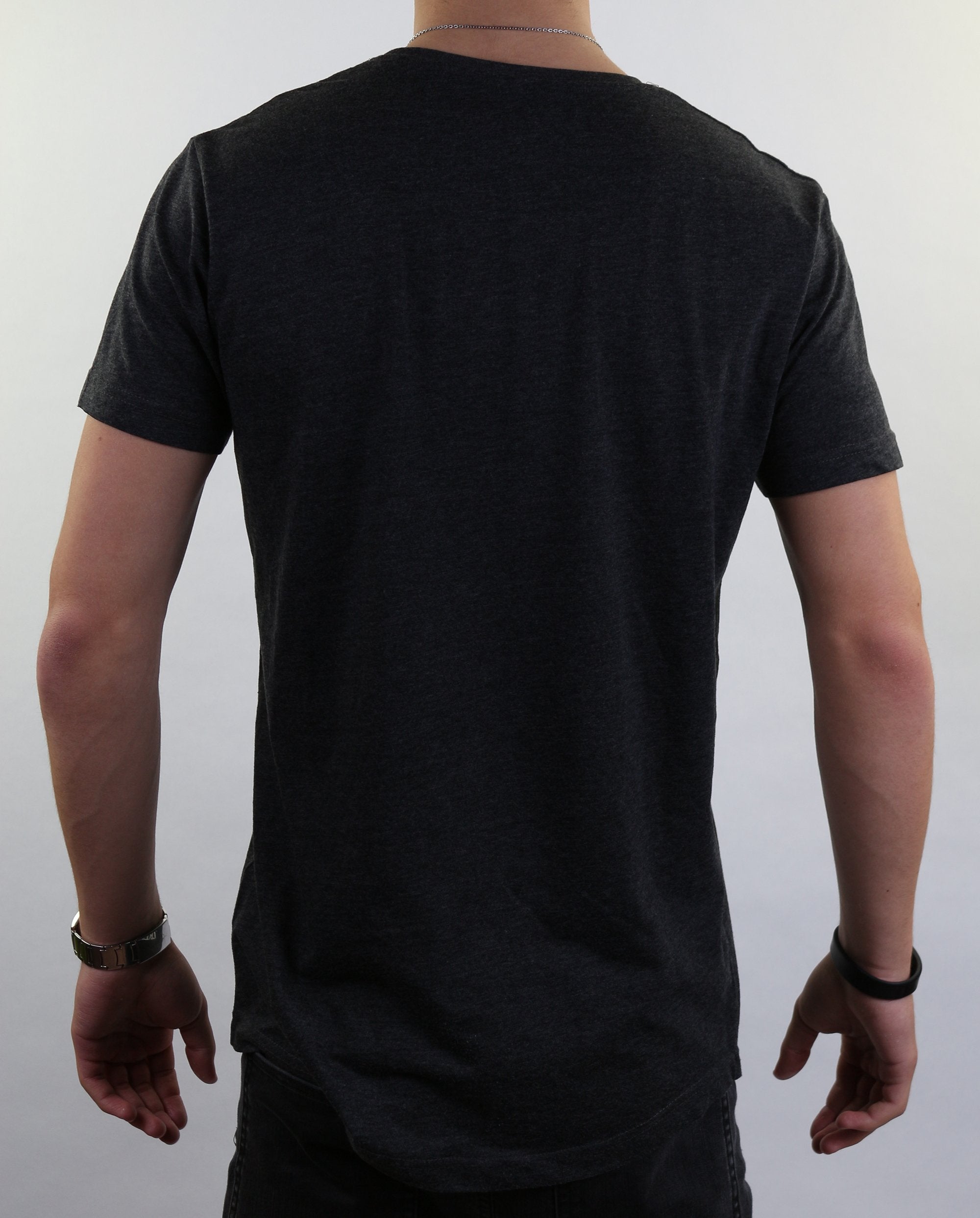 Basic Shirt v2 in charcoal color, featuring an oversized fit for men, made from 100% cotton, styled casually.