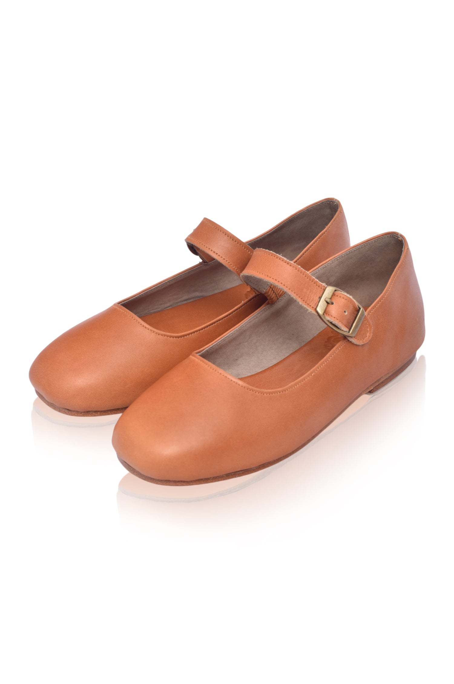 Belle Rose Round Toe Leather Flats in supple leather with adjustable buckle strap, showcasing a classic round toe design.