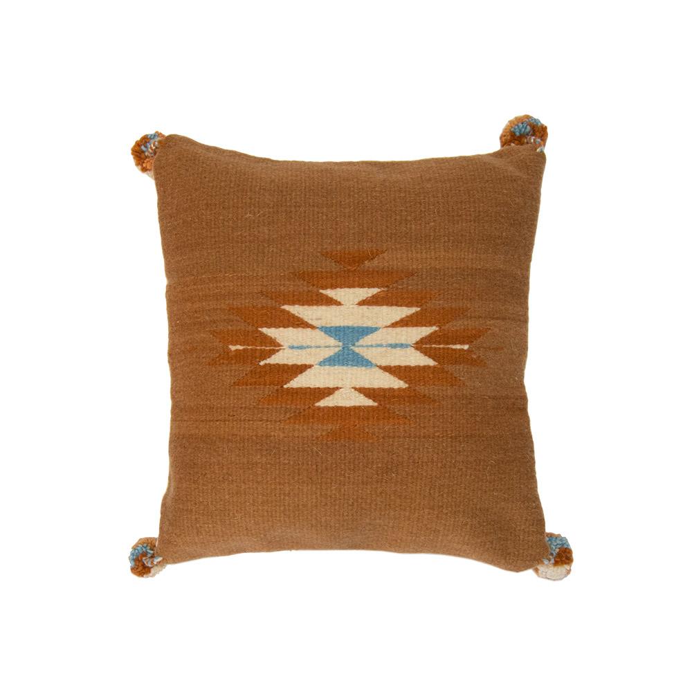 Belegui Flat Weaved Pillow Cover featuring a caramel diamond design, handmade with wool and cotton, showcasing southwestern and bohemian styles.