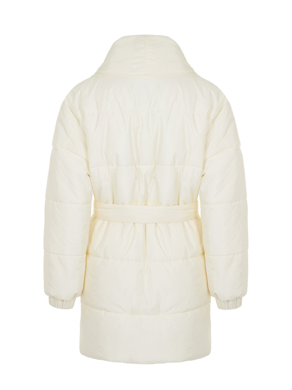 Belted Puffer Jacket featuring a double-breasted design, oversized fit, and side zipper pockets, perfect for stylish winter wear.