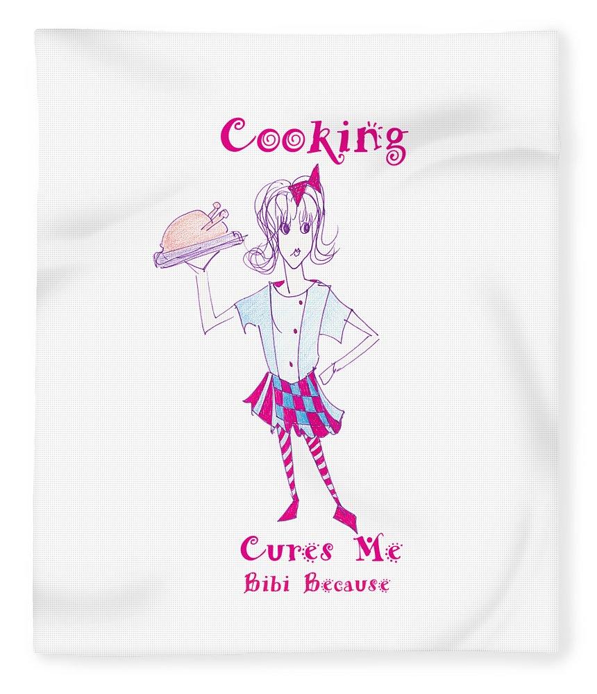 Bibi Because Cooking Cures Me blanket featuring vibrant artwork on a soft plush fleece surface, perfect for cozying up.