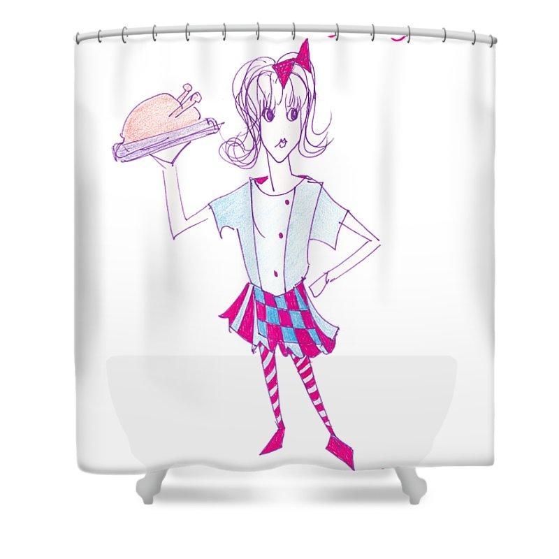 Bibi Because Cooking Cures Me shower curtain featuring vibrant colors and a cooking-themed design, made from durable polyester fabric.