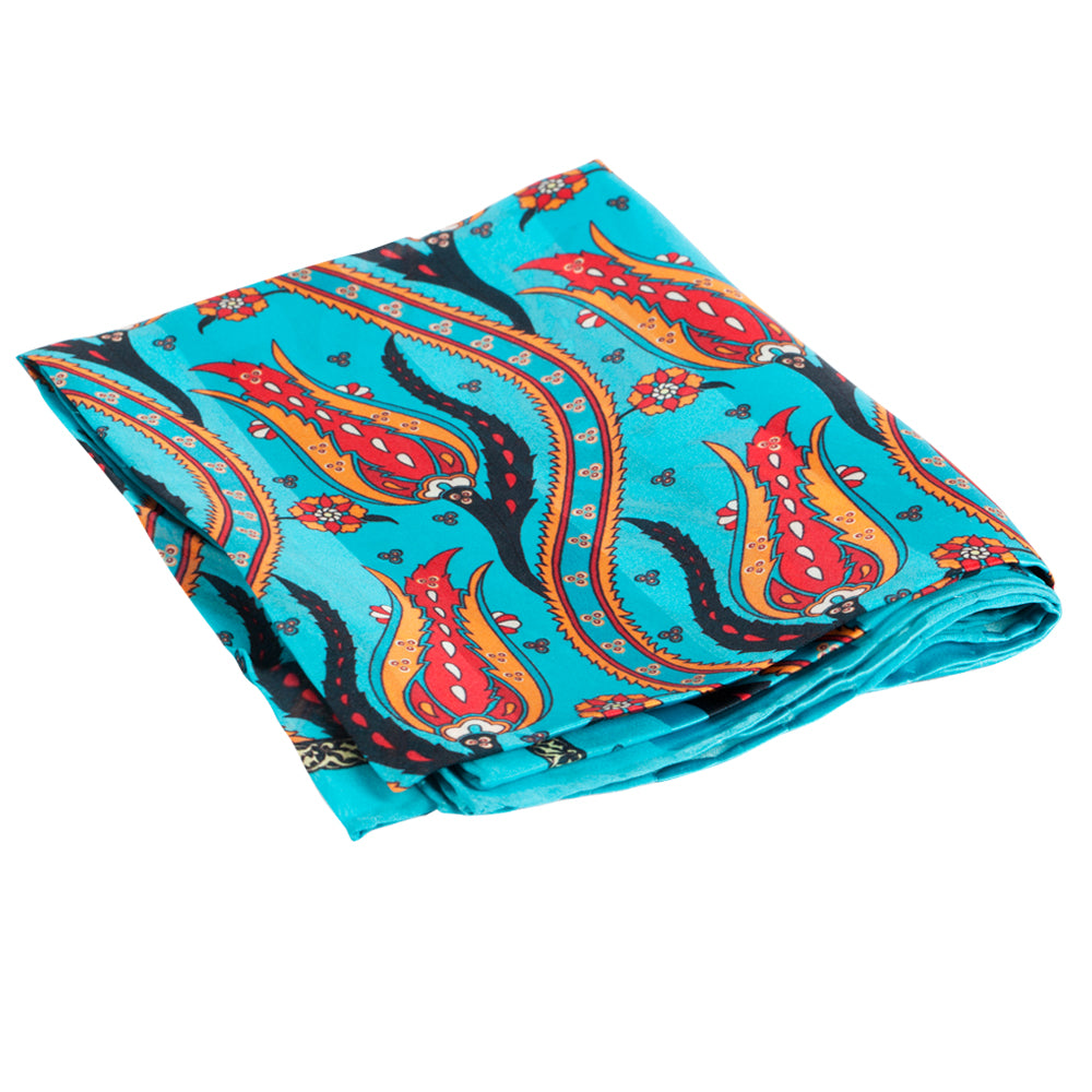 Biggdesign Tulpe gemusterte Seide Schal in eleganten Farben mit ethnischen Tulpenmotiven und modernen Linien.