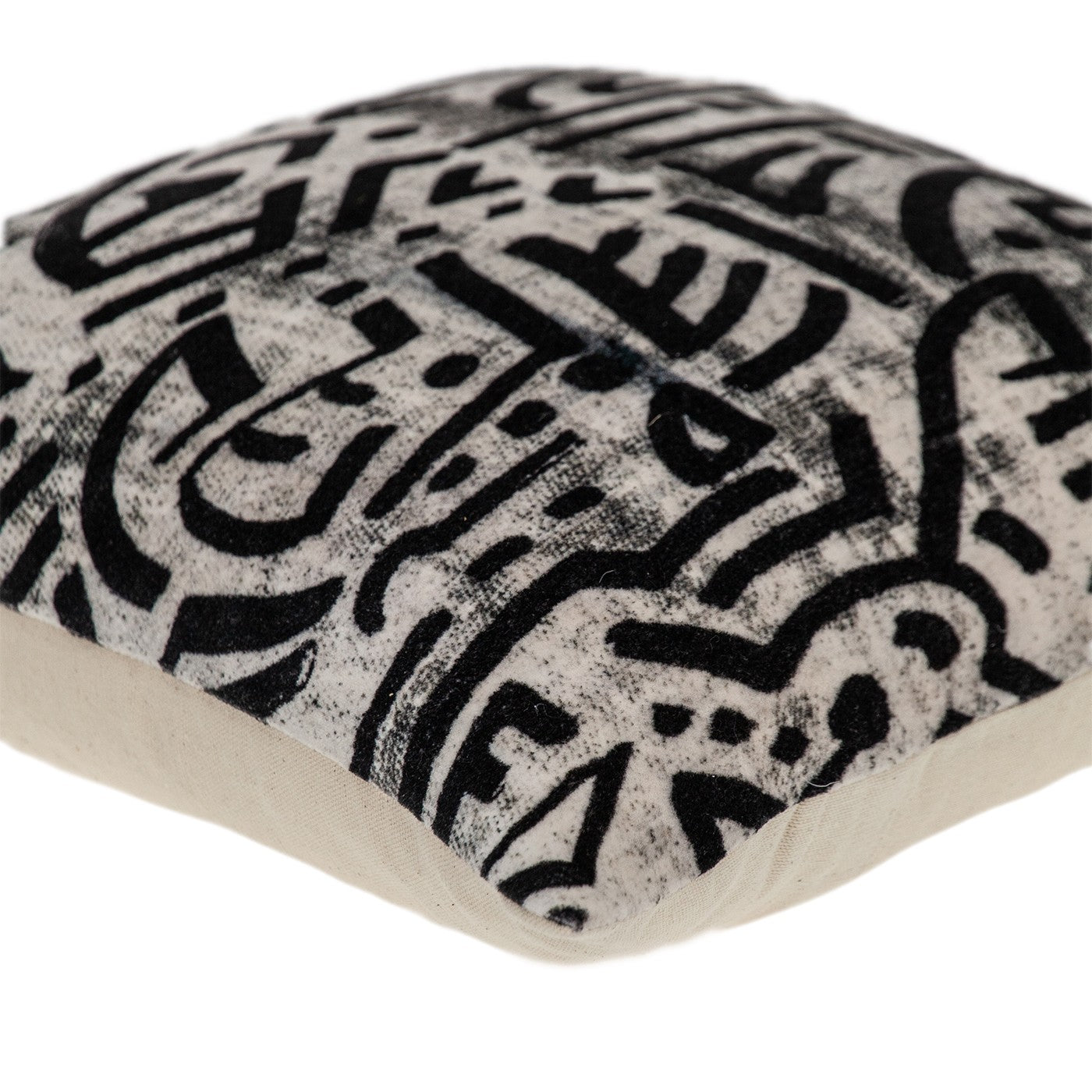 Black and white abstract velvet throw pillow with a modern design, featuring a soft velvet front and beige cotton canvas back.