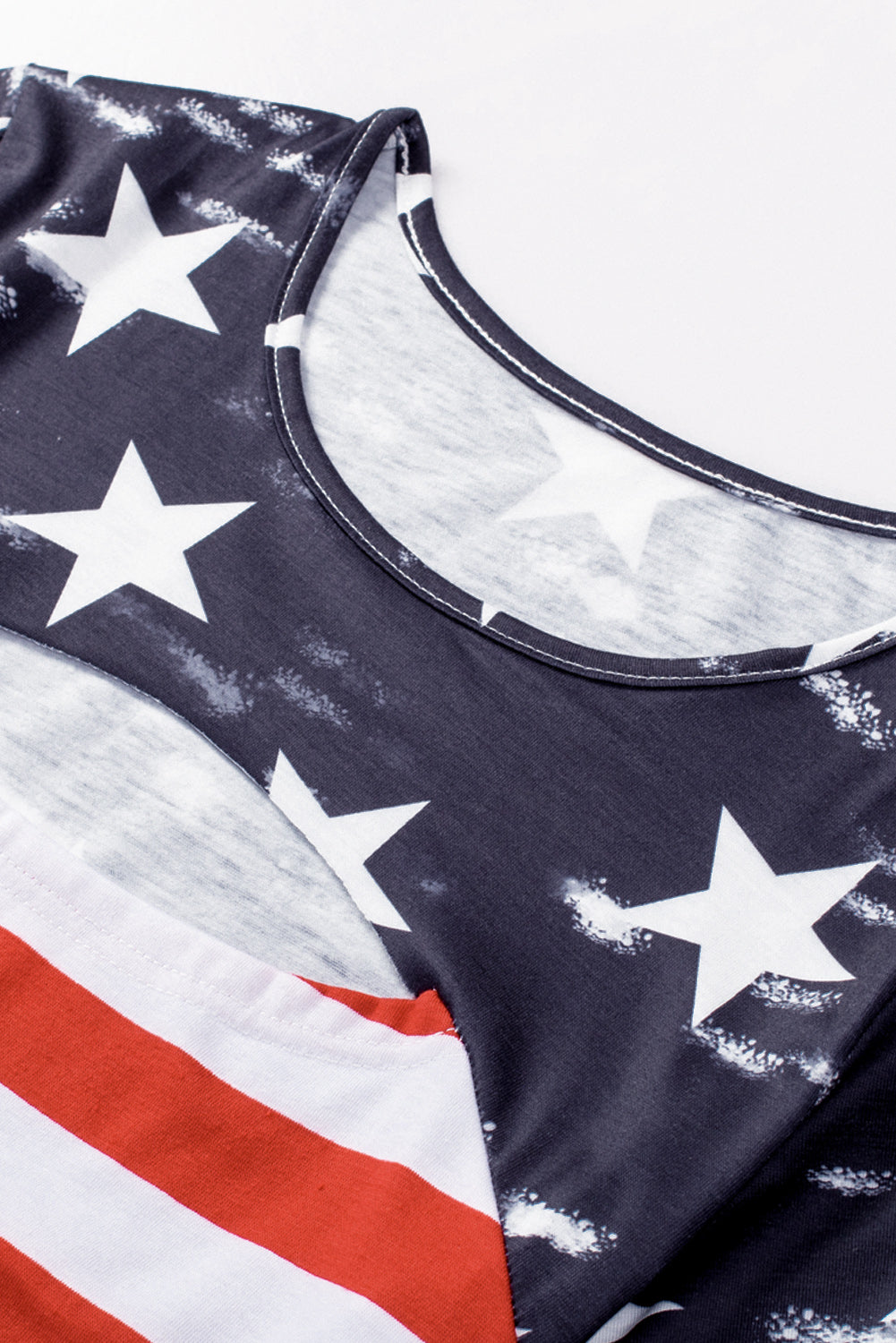 Black Contrast American Flag Cutout T-Shirt featuring a star and stripe print with a daring front cutout design.