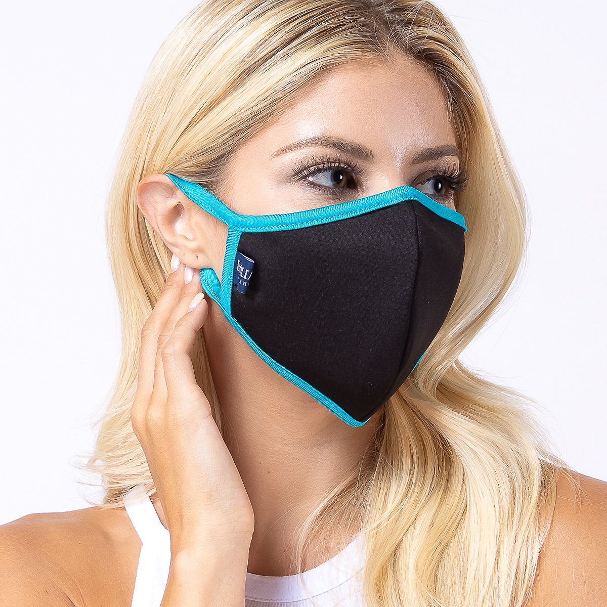 Black Turquoise 3-Layered Filter Face Cover with a stylish design, featuring a polyester exterior and cotton interior for comfort and protection.