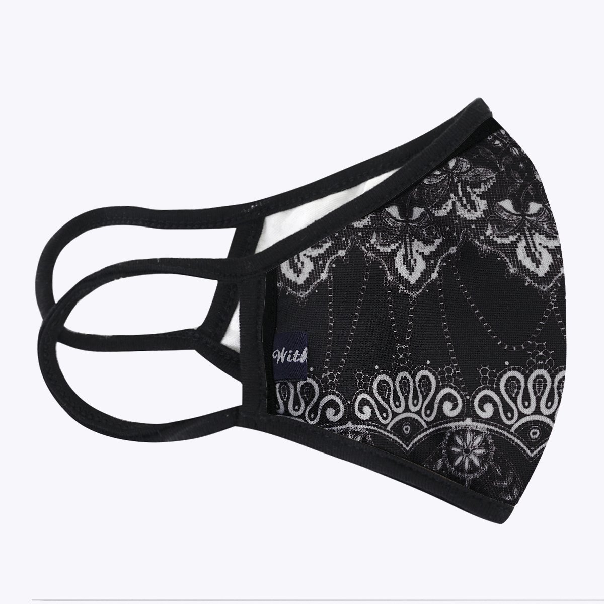 Black White DaCover 3-Layered Face Cover featuring a unique print design, made from polyester and cotton, suitable for unisex wear.