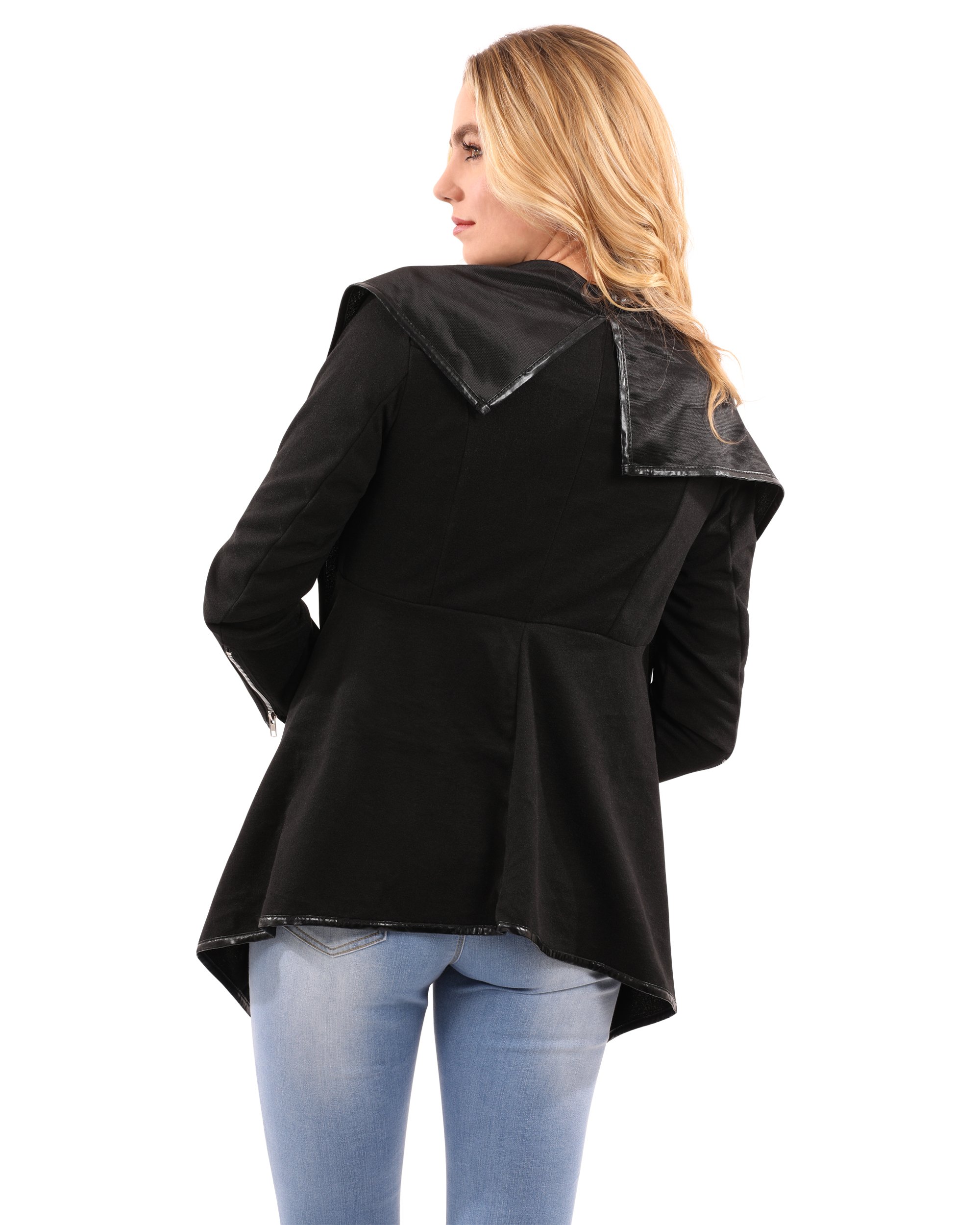 A stylish Bowmont Drape Collar Jacket in classic black, featuring a sophisticated drape collar design.