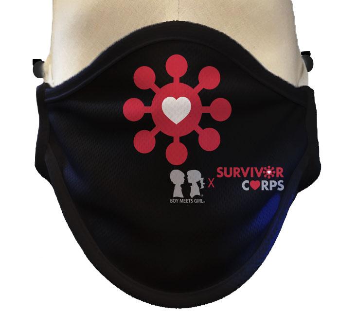 BOY MEETS GIRL® x SURVIVOR CORPS 'Dylan' Drinking Mask for kids, featuring a stylish design and adjustable elastic for comfort.