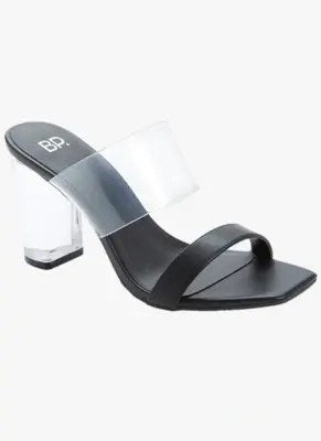 BP Naomi Clear Block Heel Sandal featuring a clear strap and transparent block heel, perfect for stylish outings.