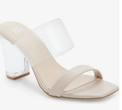 BP Naomi Clear Block Heel Sandal featuring a clear strap and transparent block heel, perfect for stylish outings.