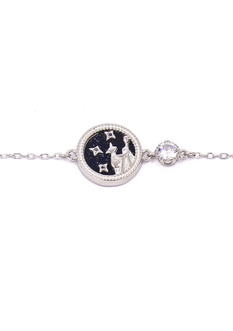 Elegant silver bracelet featuring a Virgo horoscope sign pendant, showcasing its stylish design and quality craftsmanship.