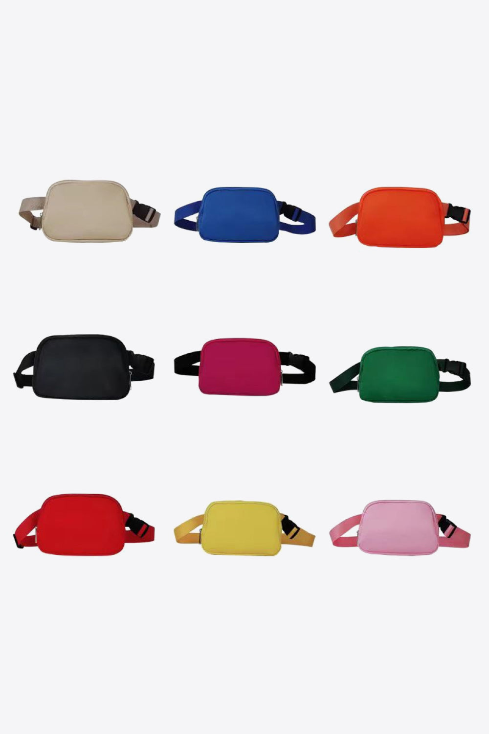Buckle Zip Closure Fanny Pack in solid color with adjustable strap, showcasing its medium size and zip closure feature.