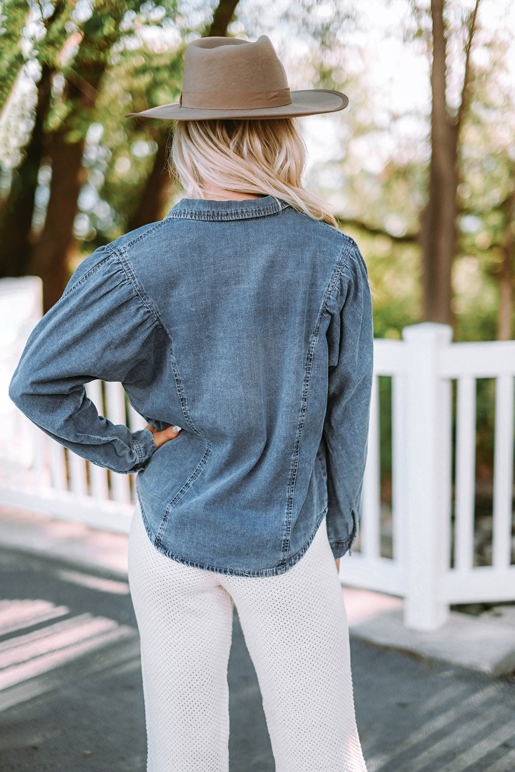 A stylish Button Down Collared Denim Jacket made from 100% cotton, featuring a classic button-down front and long sleeves.