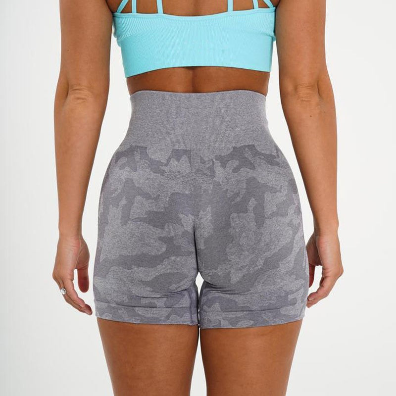 Camo Jacquard Fitness Shorts for women, showcasing seamless design and stylish camo pattern, perfect for workouts.