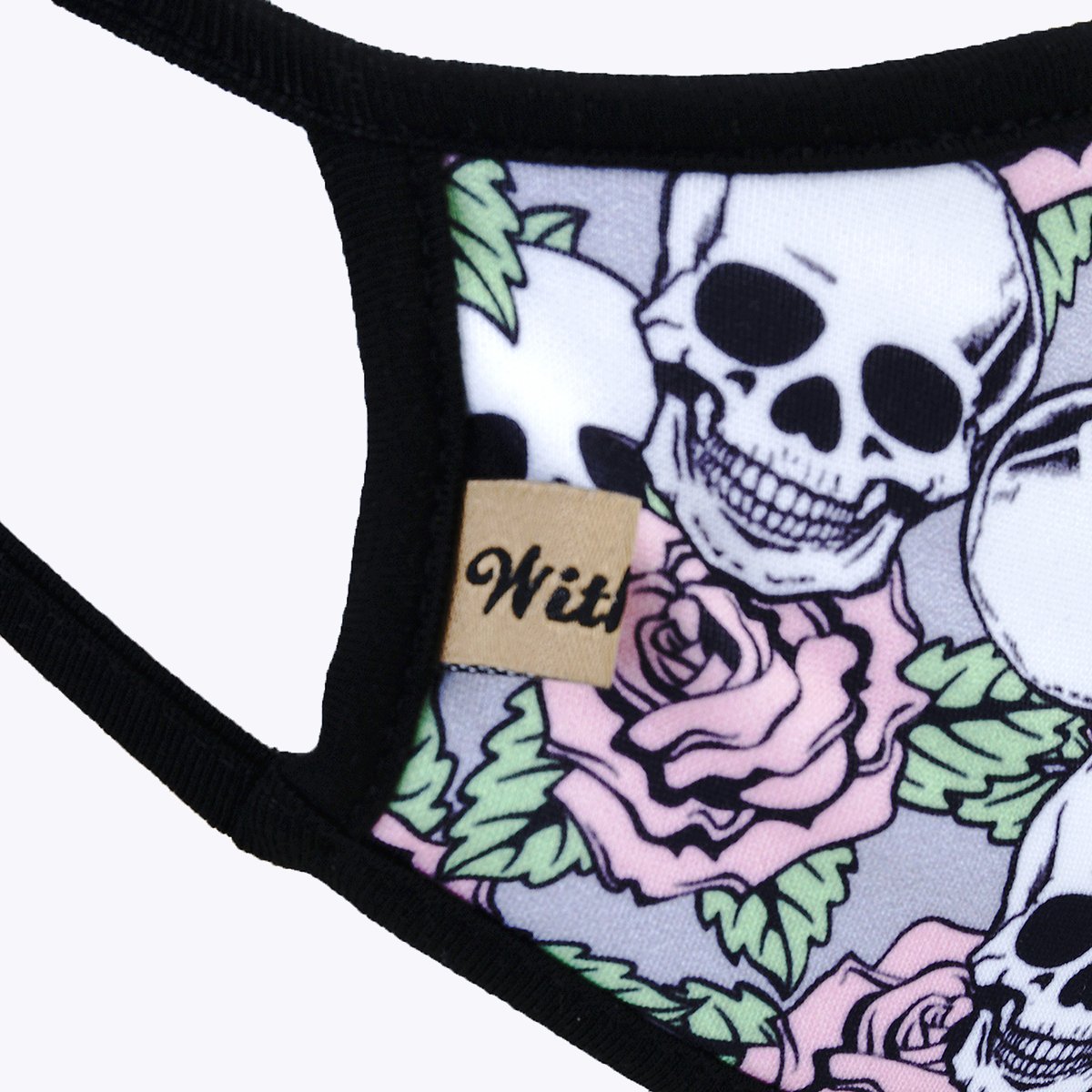 Cartoon Skull Flower 3-Layered Face Cover featuring a vibrant skull and flower design, made from polyester and cotton, suitable for unisex wear.