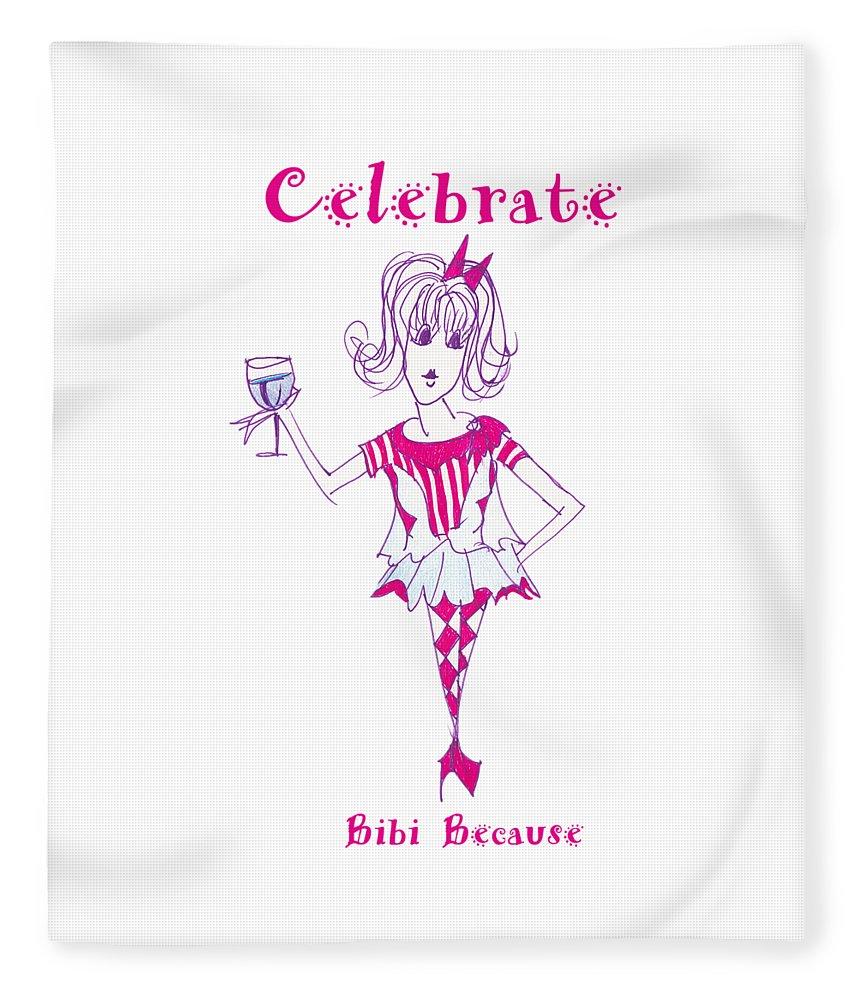 Celebrate Bibi Because blanket showcasing vibrant artwork on a soft polyester surface, available in plush and sherpa fleece styles.