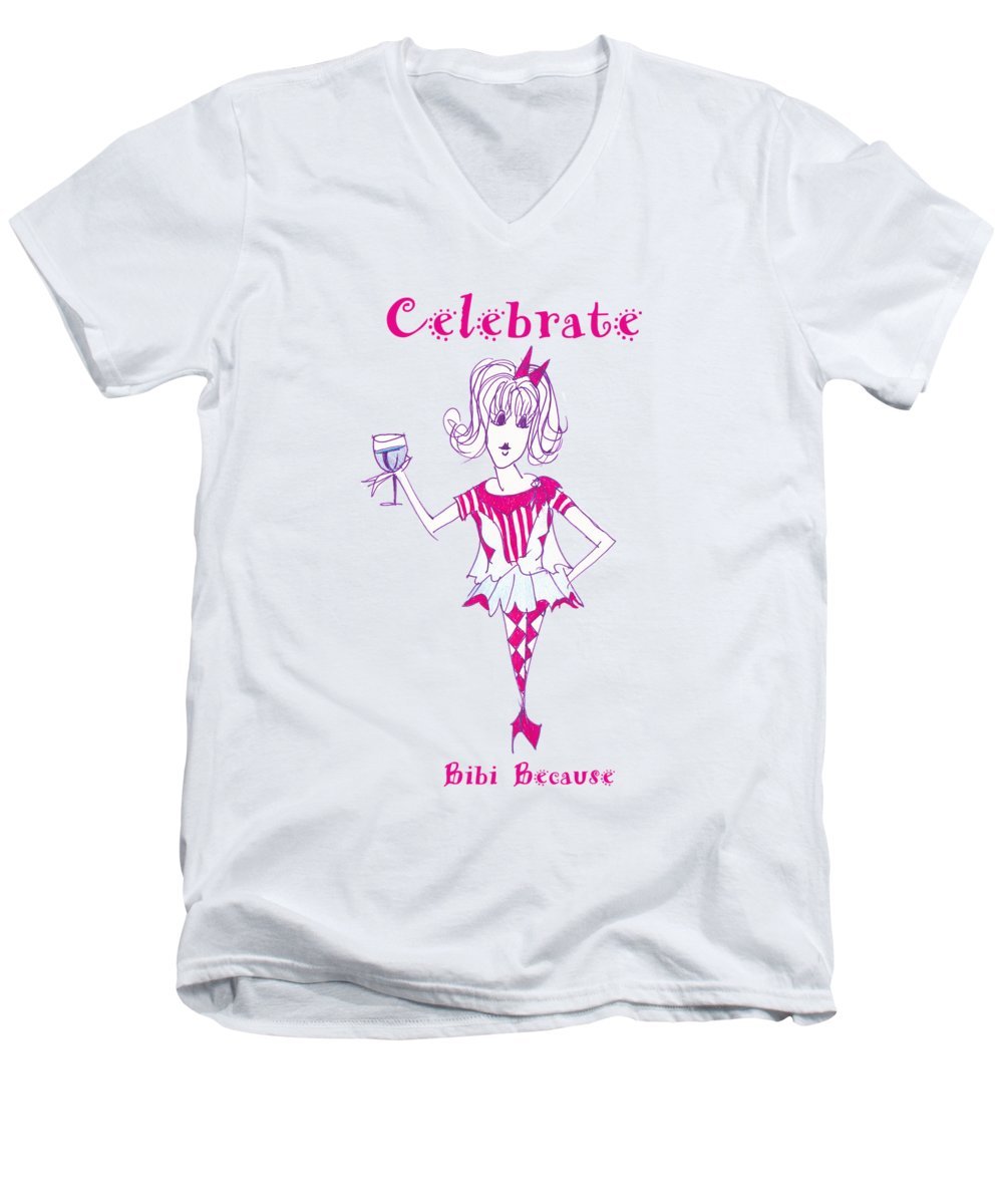 Celebrate Bibi Because Men's V-Neck T-Shirt in various sizes, showcasing its soft fabric and stylish design.
