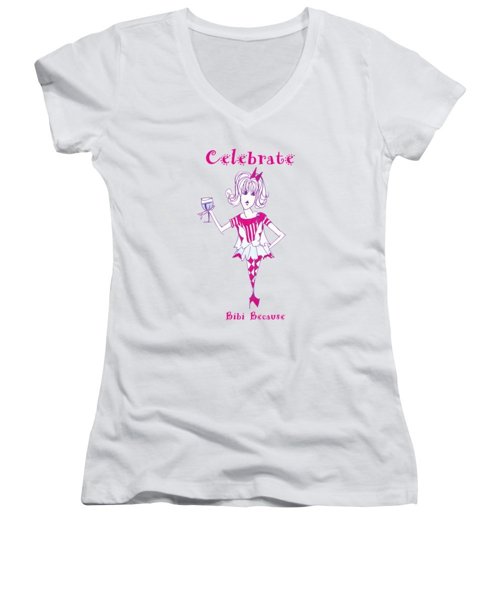 Celebrate Bibi Because Women's V-Neck in a soft cotton-polyester blend, showcasing its stylish V-neck design and available sizes.