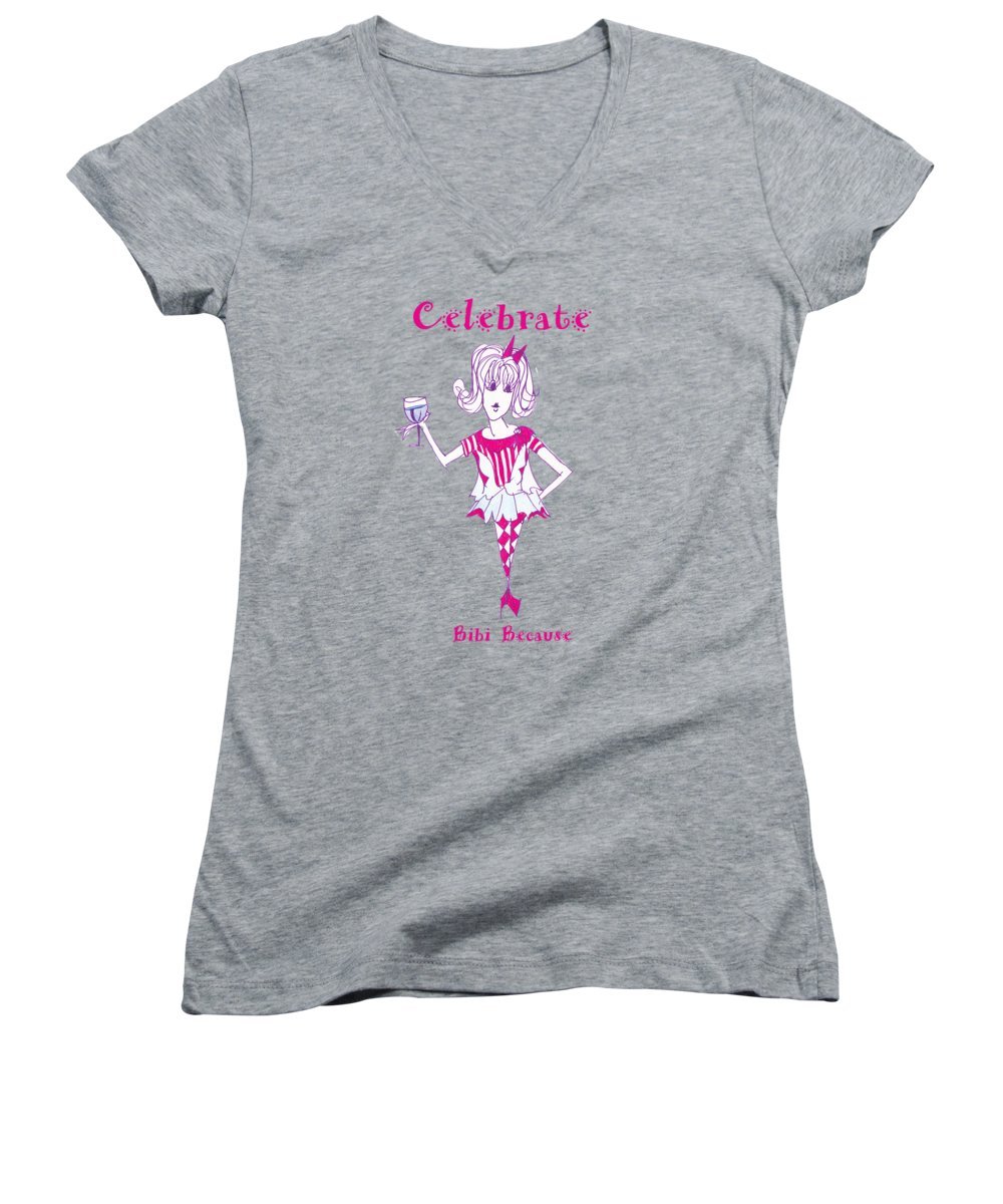 Celebrate Bibi Because Women's V-Neck in a soft cotton-polyester blend, showcasing its stylish V-neck design and available sizes.