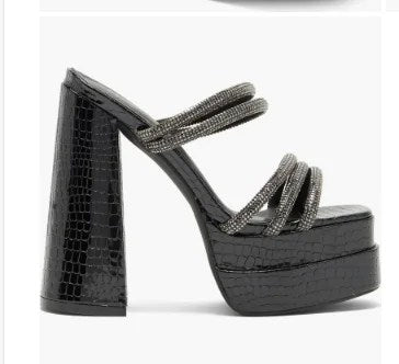 CHASE AND CHLOE embellished multi strap sandals featuring a 4.75-inch heel and open toe design, perfect for stylish women.