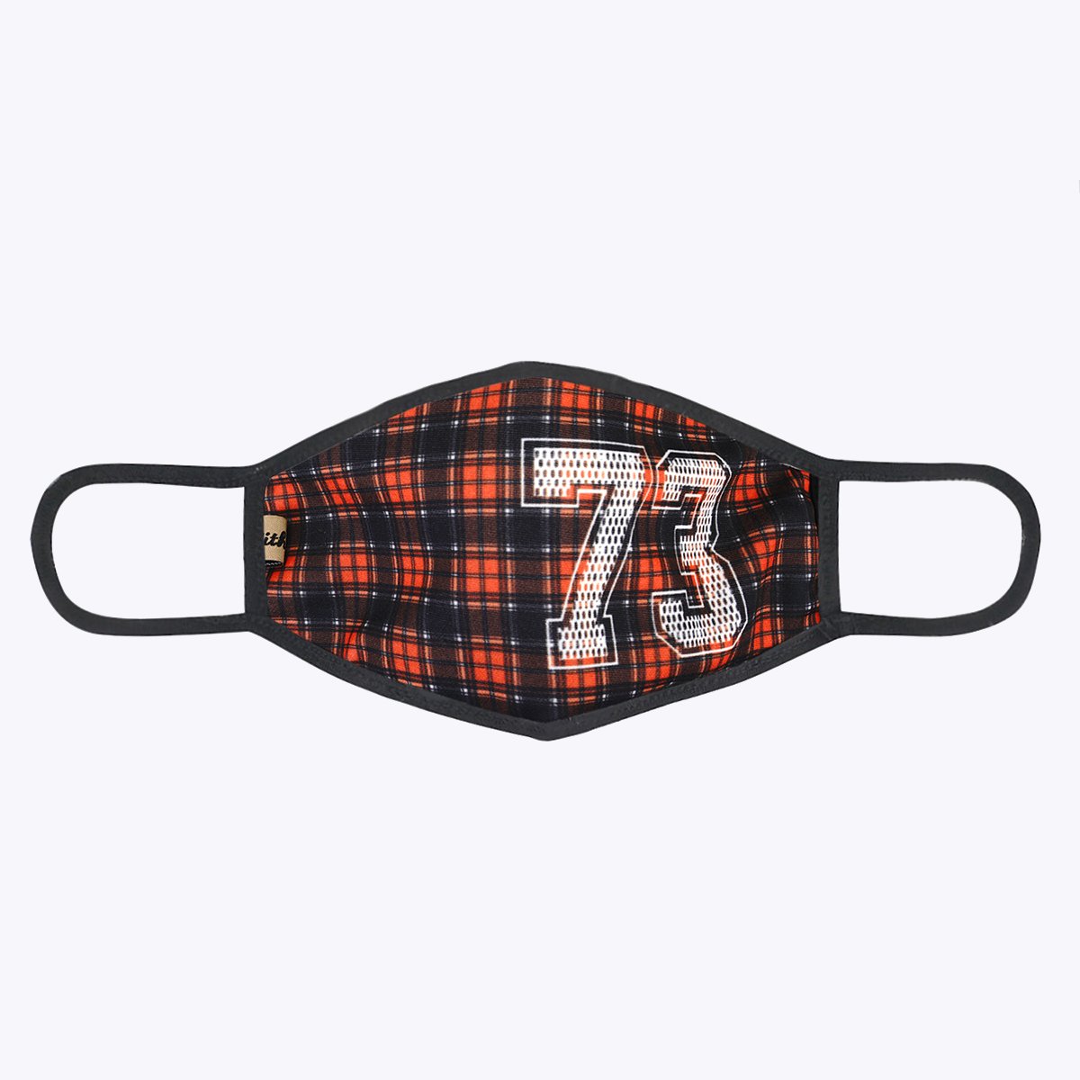 Plaid face mask with "73".