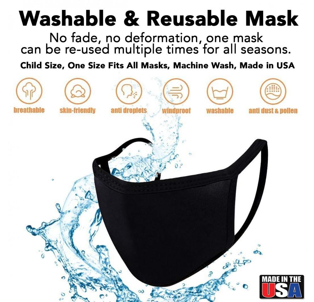 Child reusable cloth face masks in various colors, designed for comfort and protection against airborne germs.
