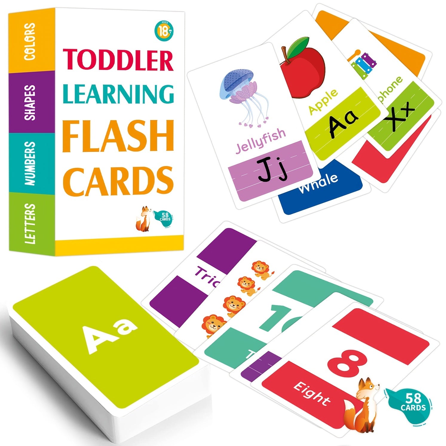 Colorful Children Early Education Flash Cards featuring comic illustrations for engaging learning.