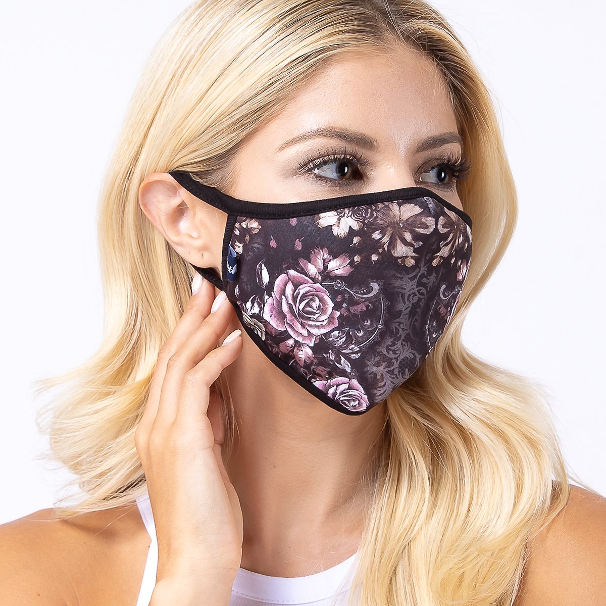 Chintz in Dark 3-layered face mask with unique print design, made from polyester and cotton, suitable for unisex wear.