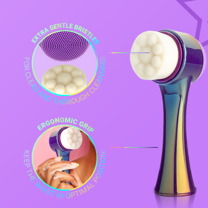 Clean Freak 2 in 1 Cleanse & Exfoliate Brush with soft microfiber bristles for effective cleansing and exfoliation.