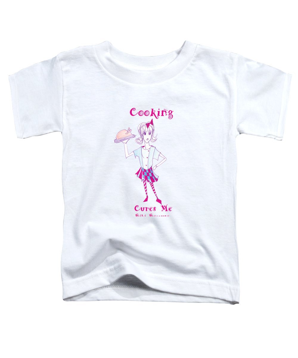 Cooking Cures Me Bibi toddler t-shirt made from 100% pre-shrunk cotton, featuring a playful design for young food lovers.