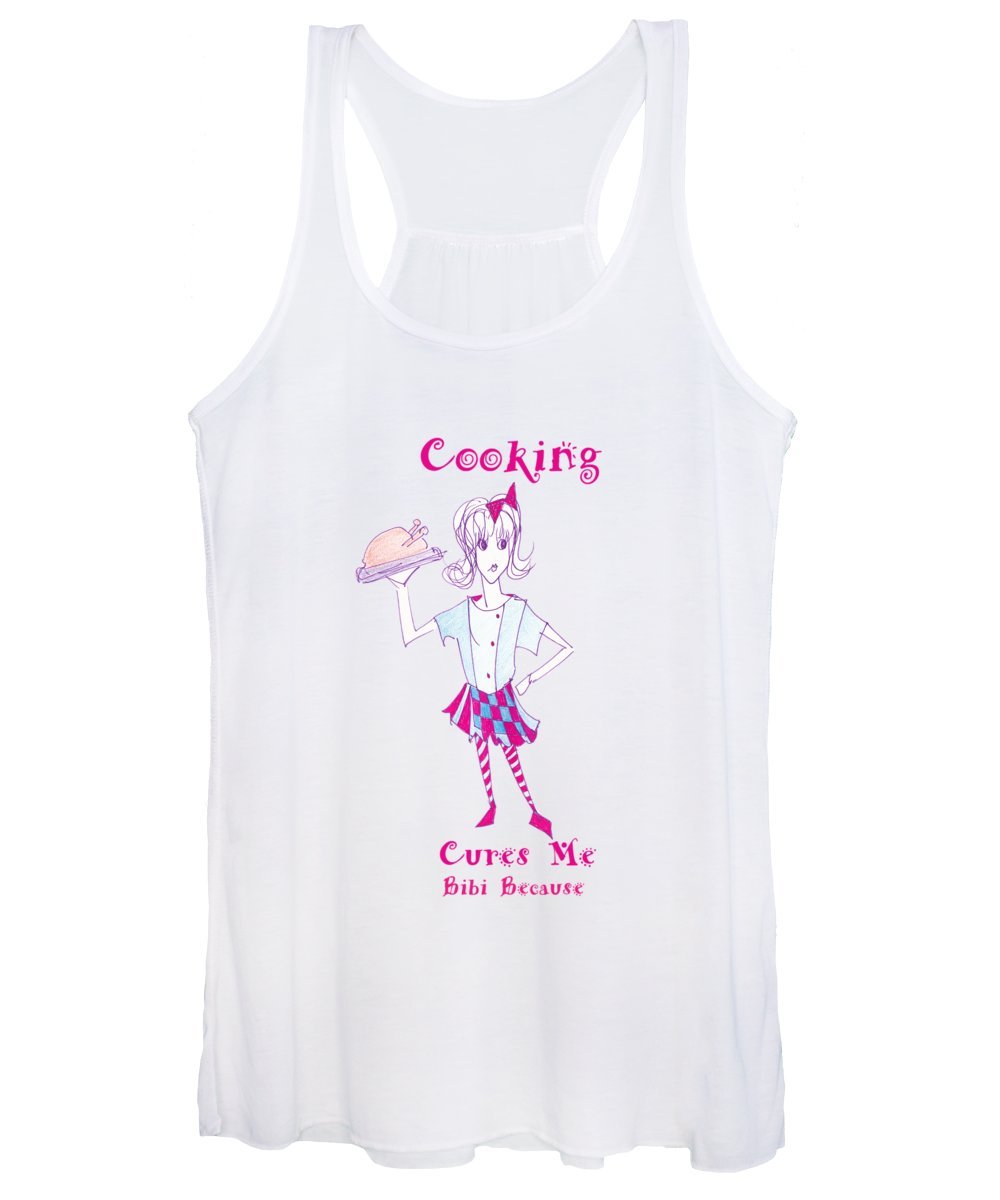 Cooking Cures Me Bibi women's tank top in a stylish design, made from a cotton-polyester blend, available in various sizes.