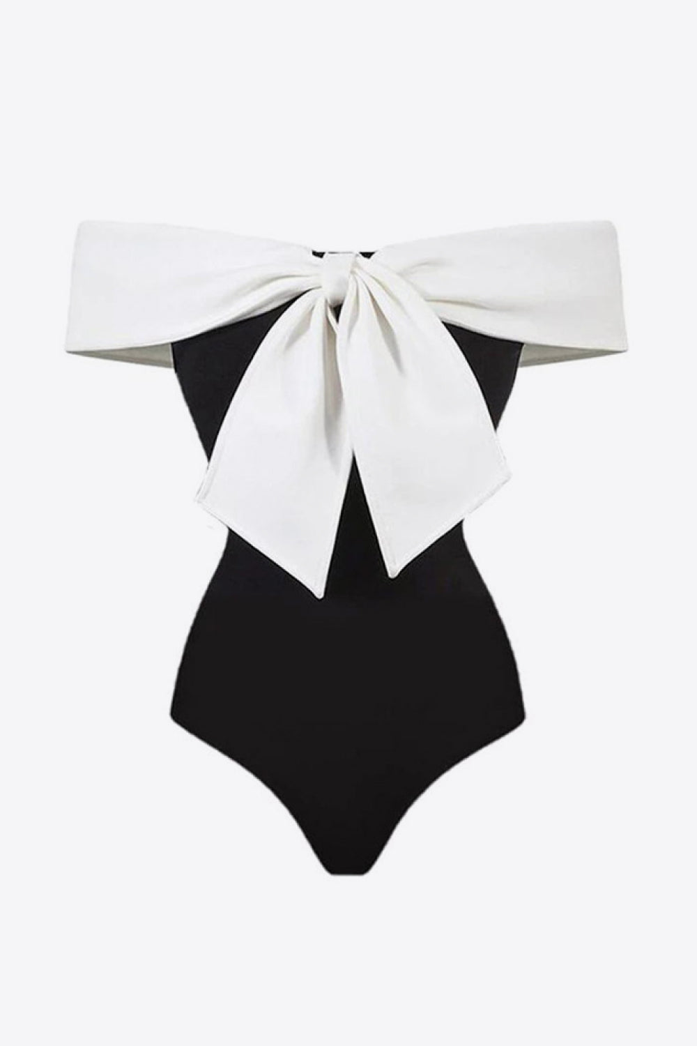 Contrast Bow Detail Two-Piece Swim Set featuring a solid pattern, removable padding, and a stylish skirt bottom.