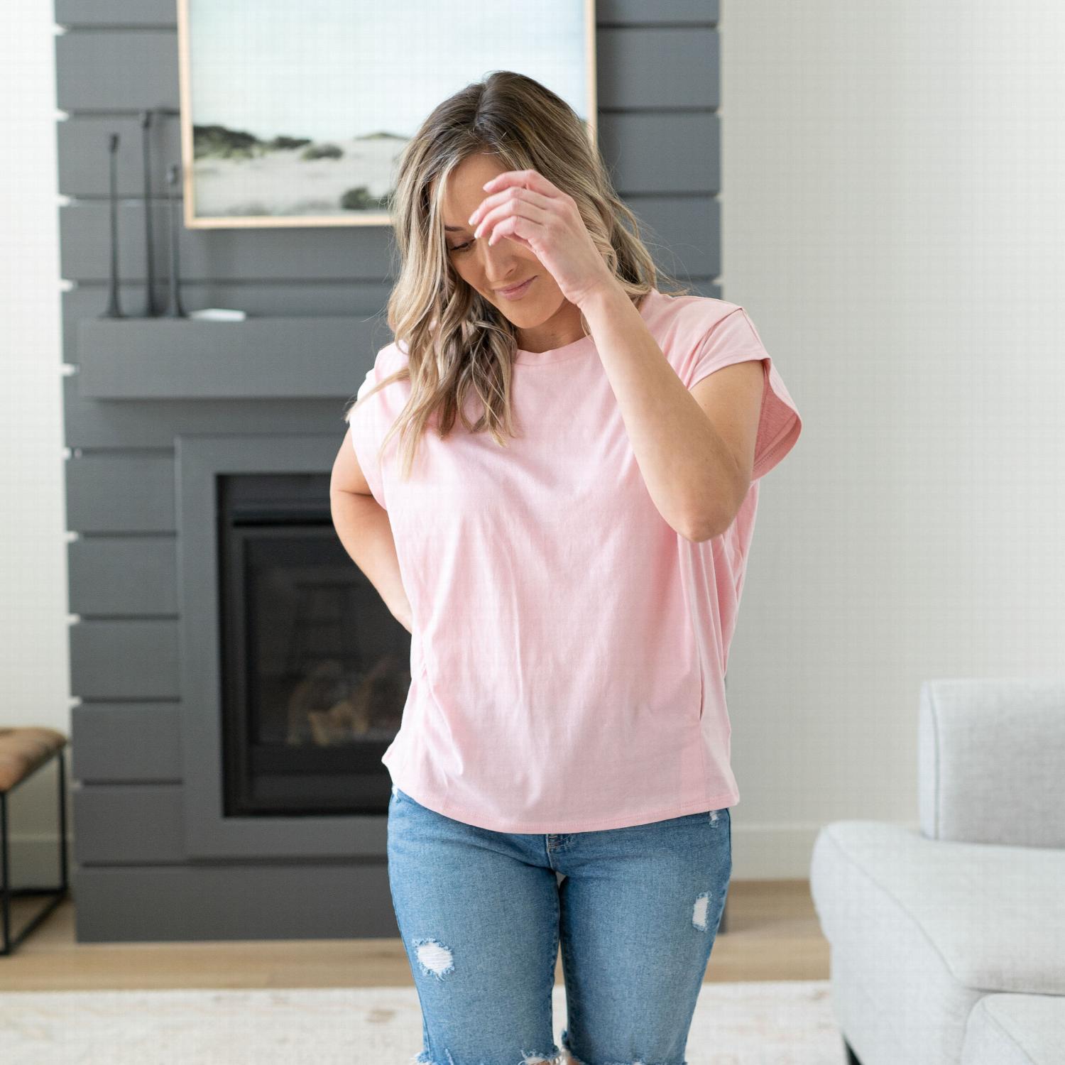 Cotton Round Neck Pleated Shoulder Top featuring stylish pleated sleeves in a variety of colors, perfect for casual or office wear.