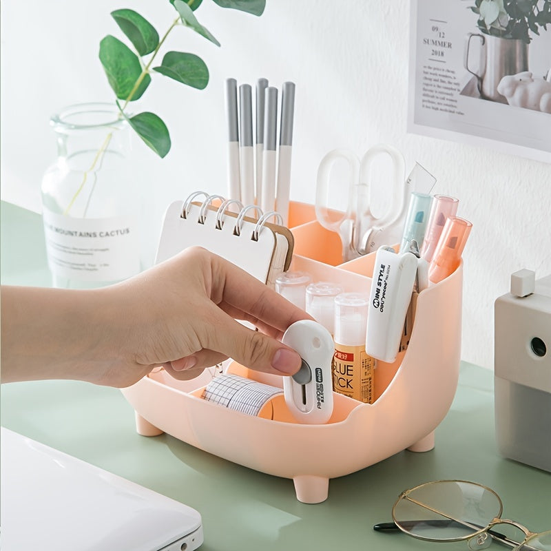 A sleek, polished countertop organizer and phone holder made of lightweight plastic, designed for hanging mount use, ideal for kitchens and offices.