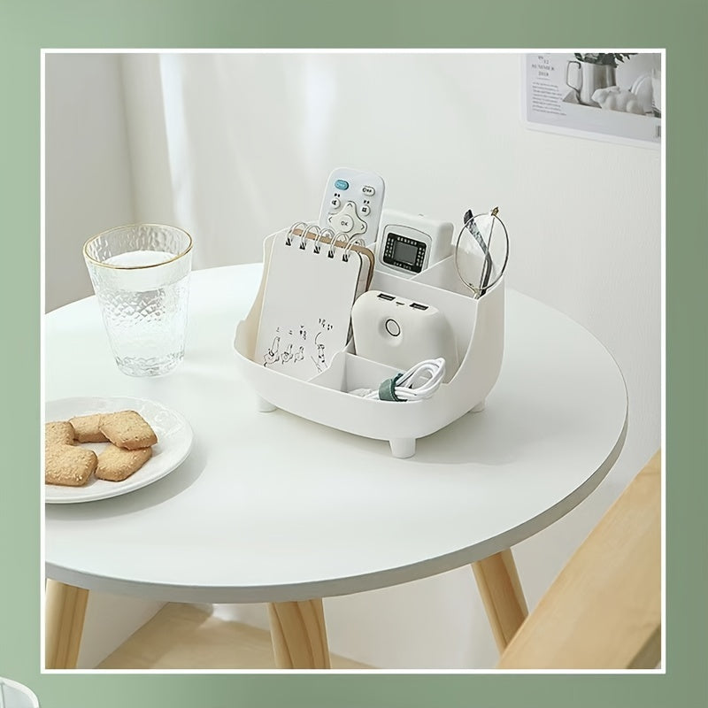 A sleek, polished countertop organizer and phone holder made of lightweight plastic, designed for hanging mount use, ideal for kitchens and offices.