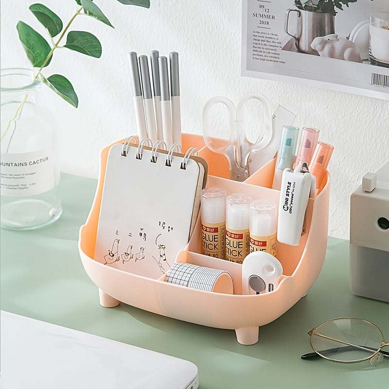 A sleek, polished countertop organizer and phone holder made of lightweight plastic, designed for hanging mount use, ideal for kitchens and offices.
